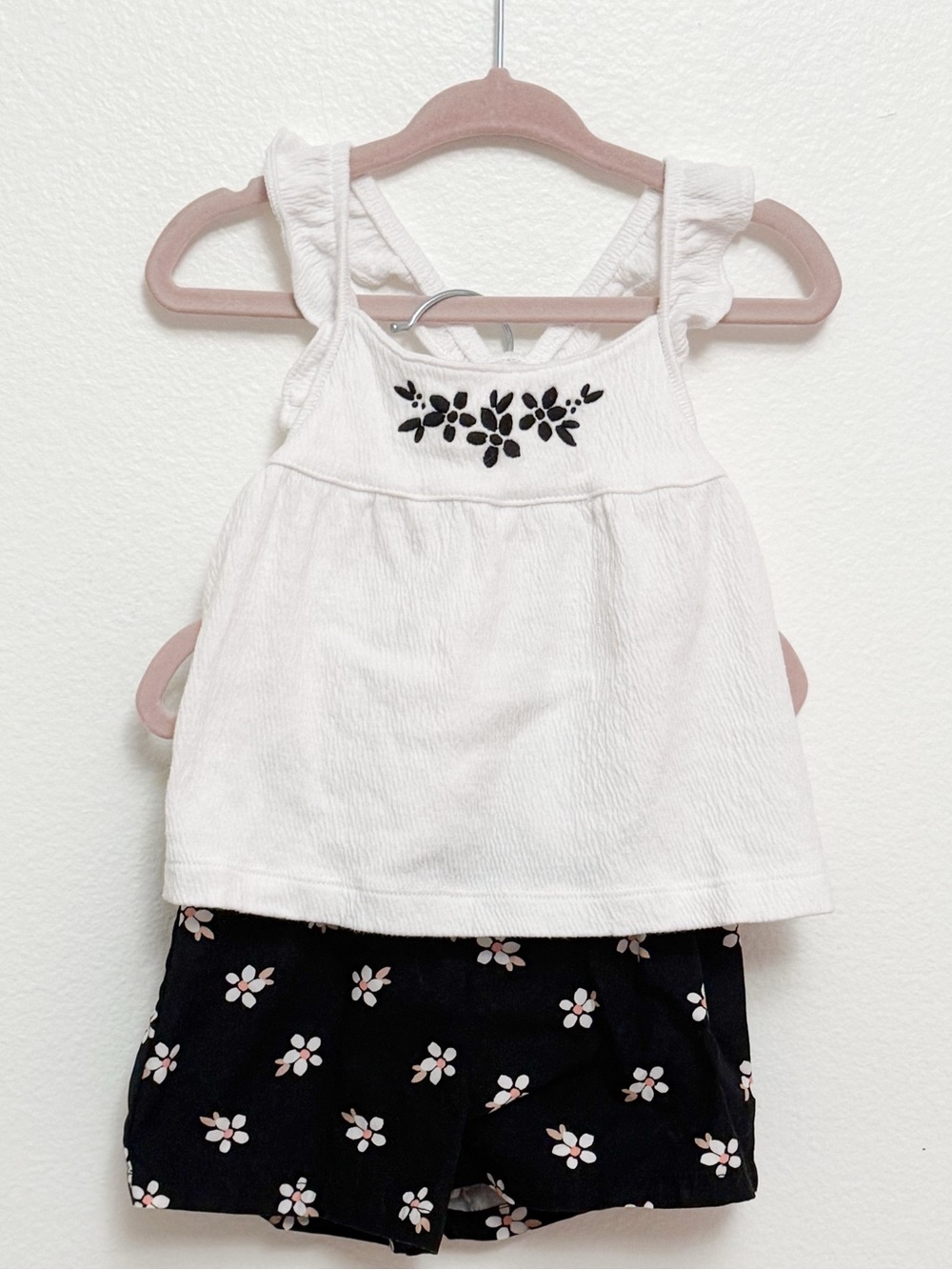Carter's White Tank with Black Floral Embroidery